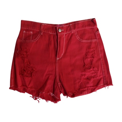 Short de jean rígido con roturas y costura blanca
