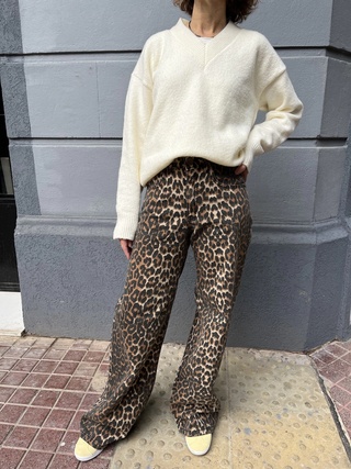 pantalon de jean rigido wide leg animal print