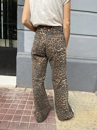 pantalon de jean rigido wide leg animal print