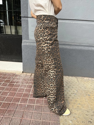 pantalon de jean rigido wide leg animal print