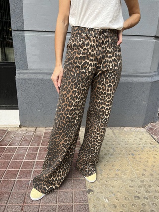 pantalon de jean rigido wide leg animal print talle 44