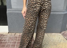 pantalon de jean rigido wide leg animal print talle 44